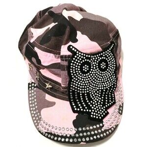 Pink Camo Bling Owl Rhinestone Snapback HatAdjustableSparklyTrucker CapCusto